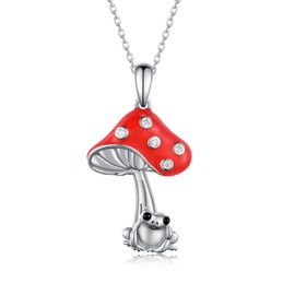 SCZKLAQ Mushroom Necklace for Women 925 Steling Silver Red Mushroom Necklaces Cute Mushroom Jewelry for Women Mushroom Gifts