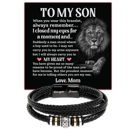 Jewelayer To My Son Love You Forever Bracelet, Inspirational Black Braided Leather Wristband, Son Bracelet From Mom, Sentimental Gifts For Him Graduation, Birthday, Father’s Day Gift (Two Tone Box)