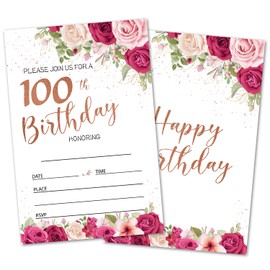 oayGnay 100th Birthday Party Invites Cards for Adults, 100 Years Old Birthday Invitations for Women Men, 20 Invitation Cards With Envelopes Floral Birthday Party Supplies -a07