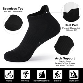 6 Pairs of Mens Cotton Socks Cushioned Breathable Sports - Athletic Anti Blister Ankle Socks for Ultimate Comfort and Performance Size 9-12 (Black)