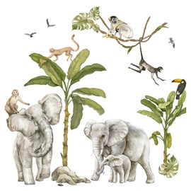 Grandora DL803-7 Wall Sticker Jungle Animals Monkeys Elephant Wall Sticker for Children's Room Wall Decoration