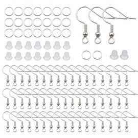 100PCS/50Pairs 925 Sterling Silver Earring Hooks,Ear Wires Fish Hooks,300pcs Hypoallergenic Earring Making kit with Jump Rings and Clear Rubber Earring Safety Backs