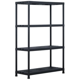 TREATLIFE HOME Storage Shelf Rack Plastic with 4 Tiers and Wall Attachment, Load Capacity 485 lb, Compact Design, Black