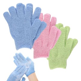 Exfoliating Gloves, 6pcs Bath and Body Exfoliator Mitts, Bamboo Shower Gloves, Scrubs Away Ingrown Hair and Dead Skin, for Shower, Spa(Sea blue+Light pink+Light green)