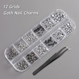 Kinretixia Goth Nail Charms, 3D Triangle and Spike Gothic Punk Nail Charms, Black Stud Beads, Silver Alloy Piercing, Y2K Decorations, Manicure Accessories