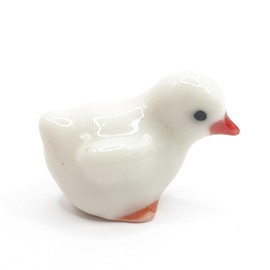 WitnyStore Tiny ⅝ Inch Long White Baby Chick Figurine - Chicken Hen Chicks Rooster Ceramic Figurines Miniature Poultry Farm Animals Decorative Collectible Hand Made Painted Porcelain Gifts Souvenirs