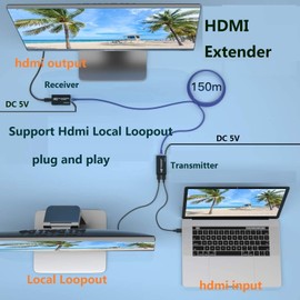 LinSeek Hdmi Over ethernet Extender Over cat5e/ Cat6/7 Upto 500 ft/150 m with Hdmi Local Loop Out, No Delay 1080p@60Hz Video hdmi Extender for TV