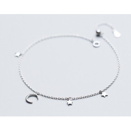 TOP LINE JEWELRY Women 925 Sterling Silver Dangle CZ Moon Star Chain Anklet Foot Bracelet 9-10.3"