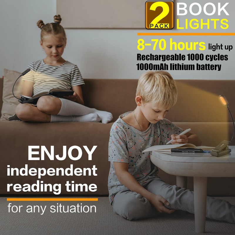 VAVOFO Amber Rechargeable Book Lights, Blue Light Blocking Reading Lights,