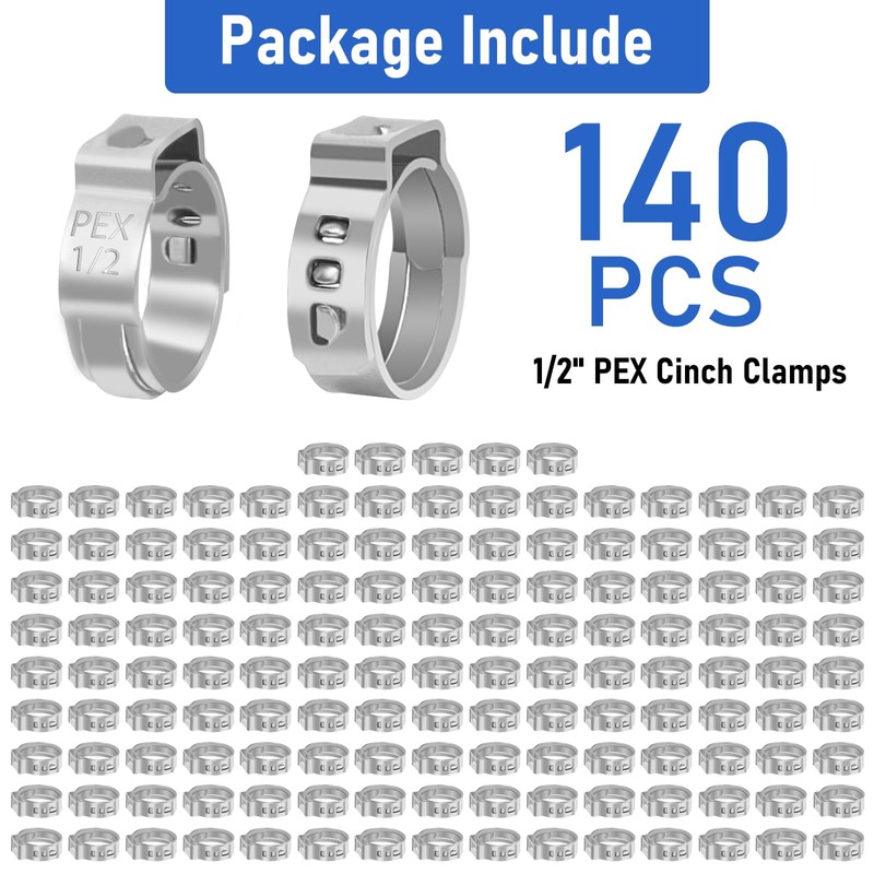Kodilin 140-Pack 1/2 Pex Crimp Ring, Heavy-Duty 304 Stainless Steel