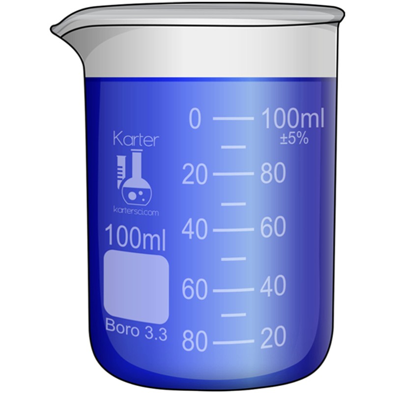 100ml Beaker, Low Form Griffin, Borosilicate 3.3 Glass, Double Scale,