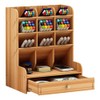 Wooden Desk Organizer with Drawers, Multi-Functional DIY Pen Holder Box,
