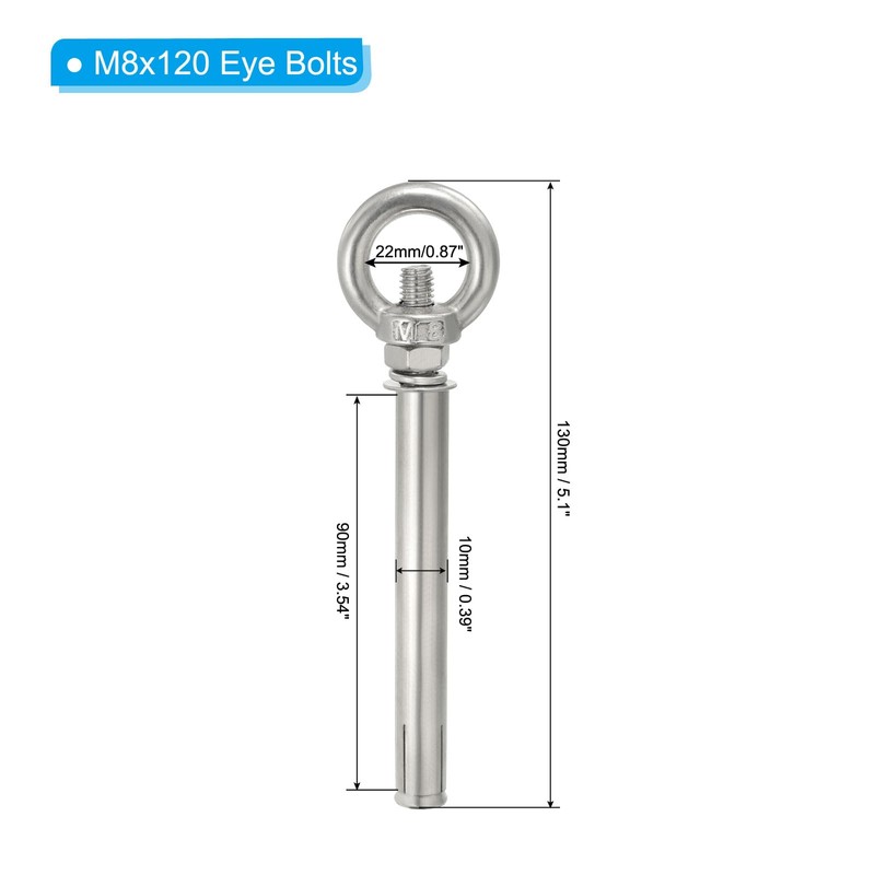 PATIKIL Expansion Eye Bolt M8x120mm, 4 Pack 304 Stainless Steel