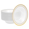 50 Pack 12oz Peal White Plastic Bowls with Gold Rim