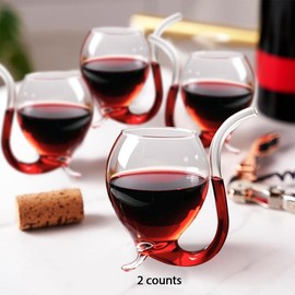 Port Wine Glasses, 2 Counts Clear Glass with Straw Built in, Port Wine Glasses Drinking Set, Drinkware for Home Kitchen Party