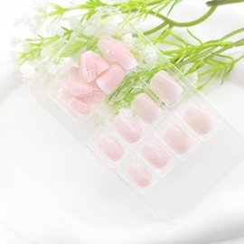 Square Press on Nails Short White Gradient Fake Nails with Butterfly Lines Design Nails Press ons Light Pink Full Cover Glue on Nails Glossy False Nails Artificial Stick on Nails for Women 24Pcs