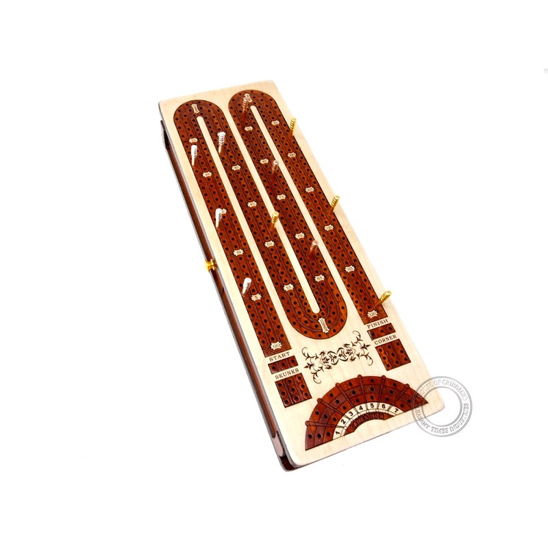 House of Cribbage - Continuous Cribbage Board/Box Inlaid in Bloodwood/Maple