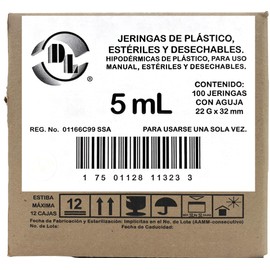 Caja De 100 Jeringas 5 mL Con Aguja 22 G X 32 mm