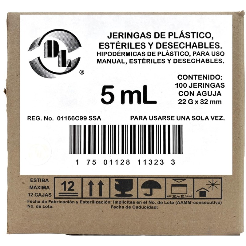 Caja De 100 Jeringas 5 mL Con Aguja 22 G