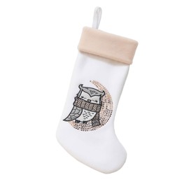 BambooMN 1 Pc Set 18" Classic Hand Embroidered Sequined Cute Animal Christmas Stocking, 03 Owl