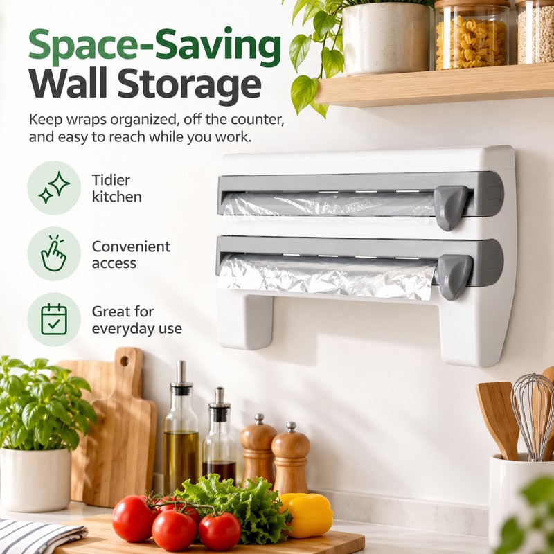 Kitchen Wrap Dispenser & Cutter for Cling Film and Foil