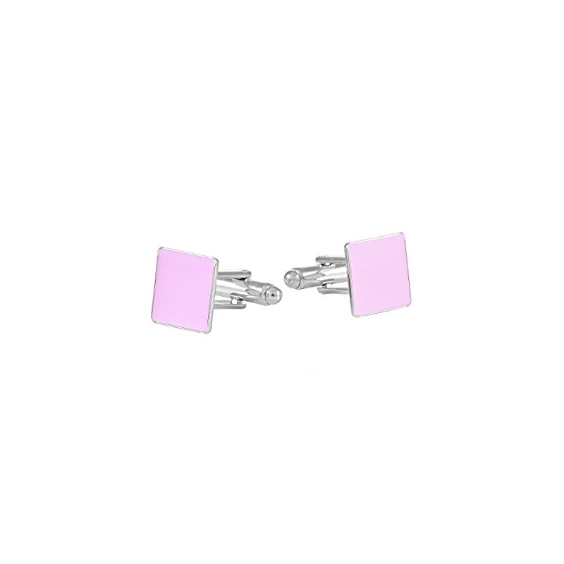 Rhodium Plated Pink Enamel Cufflinks 12 x 12 mm