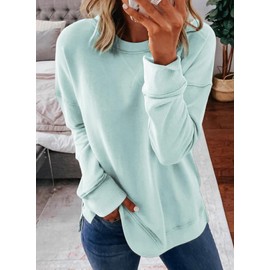 Dokotoo Womens Ladies Casual Long Sleeve Crewneck Sweatshirt Side Split Loose Fit Solid Color Basic Pullover Tunic T Shirts Tops Sweatshirts for Women 2024 Fashion Fall Light Blue Large