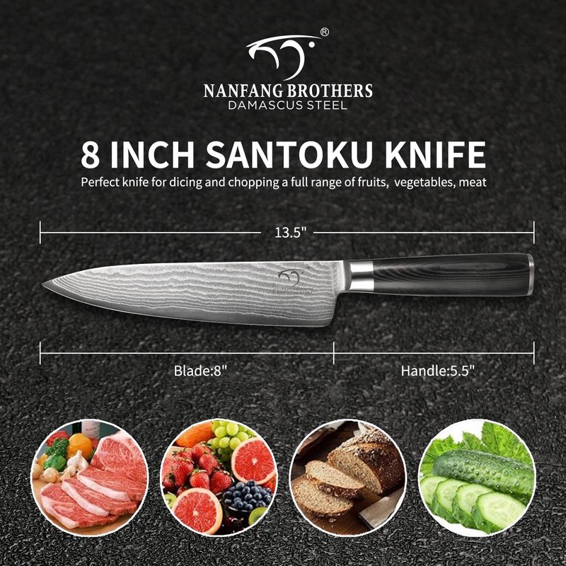 Damascus Chef Knife 8 Inch, Professional Kitchen Knife Forged with