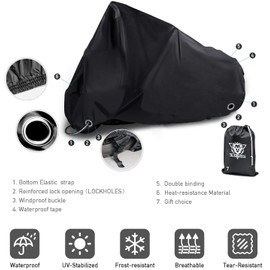 New Generation Motorcycle Cover ! XYZCTEM All Weather Black XL Large-Heavy Duty Waterproof Outdoor Protects Fits up to 96 inch for Harley Davidson, Honda, Suzuki,Yamaha and More