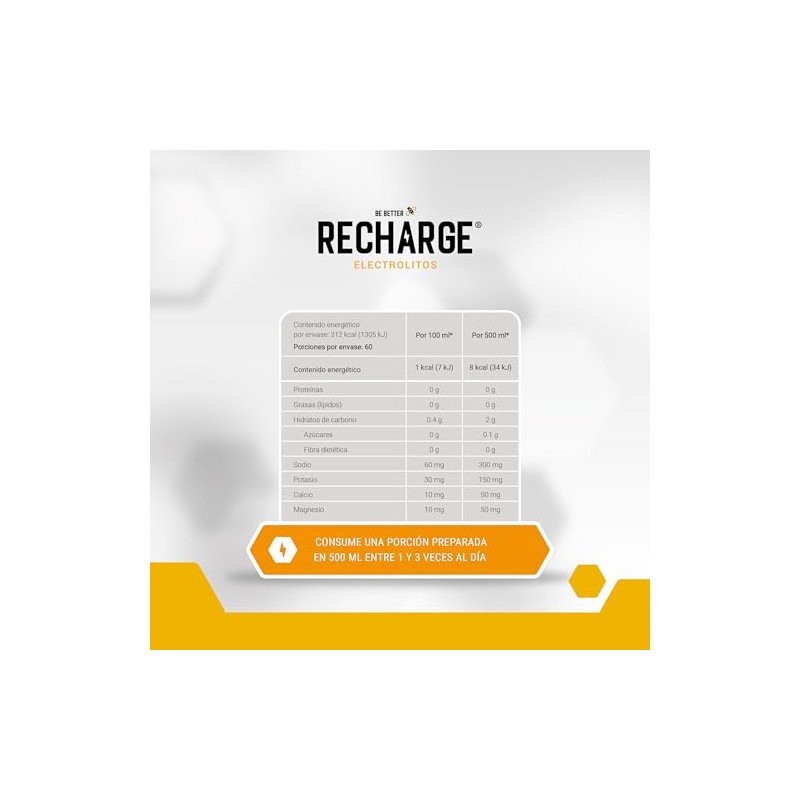 Be Better RECHARGE, Electrolitos En Polvo 60 Porciones, Sabor Naranja,