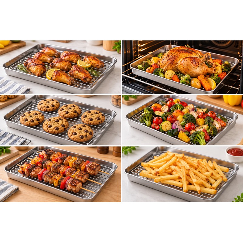 Stainless Steel Baking Pan with Wire Rack for Oven Cooking
