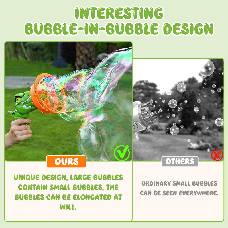 Bubble Machine, Dinosaur Bubble Gun for Kids Electric Bubble Blower