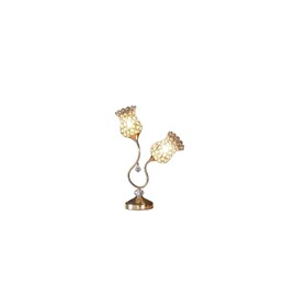 HomeStock 18.75" Table Lamp with Gold Floral Trumpet Shade Shimmering Crystal Accents and Floral Tree Style Metal Frame