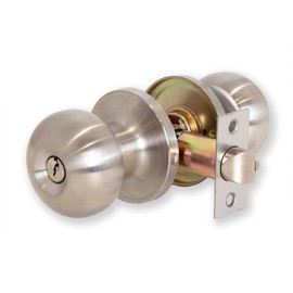 XFORT Bello Entrance Knob Set Satin Chrome, Door Knob with Lock for Internal Wooden Doors, Complete Set with Tubular Latch and 3 Keys