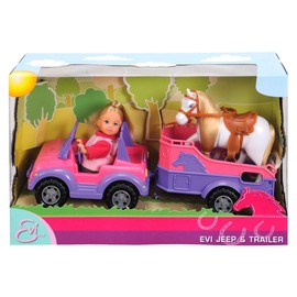 Simba Evi Love Evi 105737460 Horse Trailer with Pink Jeep, Purple Horse Trailer and Pony, Dressing Doll, 12 cm, for Children from 3 Years