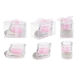 Lunaura Baby Keepsake - Set of 12 Girl Glass Baby Bottie Shoe Scented Candle - Pink