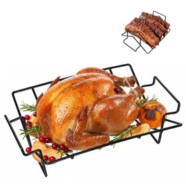 BBQ V-Shaped Rib Rack For Smoking and Grilling Turkey Roasting Rack For Bigg Green Eggs,Kamad Joe,Primo,Vision,Dual-Purpose Rib Rack for Smoking,Grills and Indoor Ovens Accessories Roasting Rack