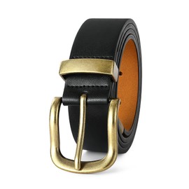 RISANTRY Black Belt for Women Vintage Gold Buckl Synthetic Black Leather Fashionable Retro Style for Casual