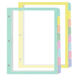 gisgfim 16Pcs/2 Set 8 Tab Dividers for 3 Ring Binder 8 Color Clear Plastic Binders Divider with Tabs 3 Hole Punched Folder Sheet Protector Index Organizer for School Office Supplies(Pastel)