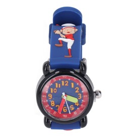 3D Cartoon Kids Watch Cute Baseball Boy Pattern Clear Numbers Scales 3D Watch Toys for 3 To 8 Years Old for Boys Dark Blue