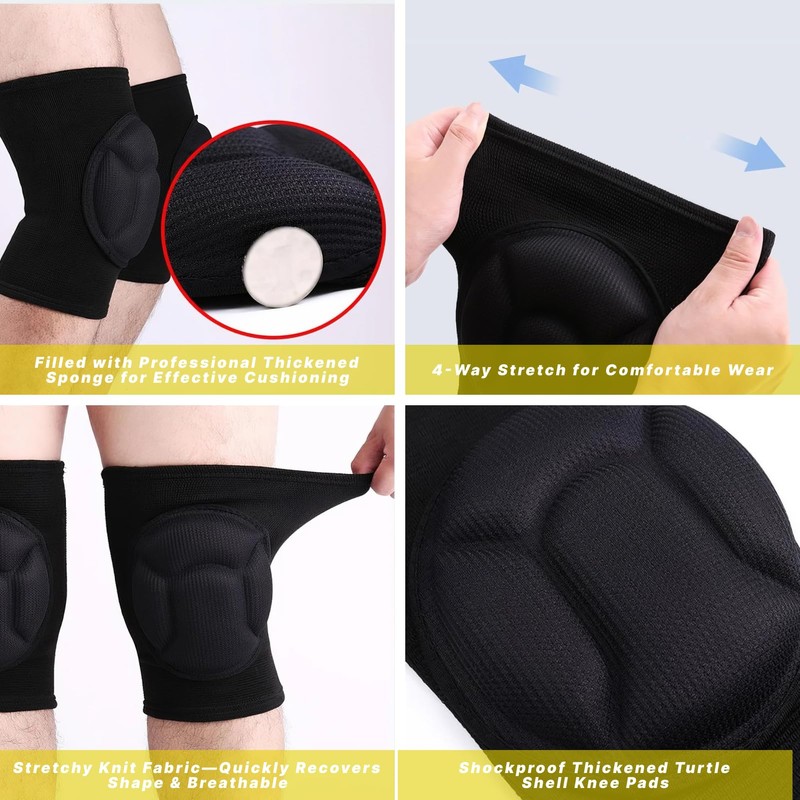 Protective Knee Pads 2 Pack for Sports & Exercise, Thick