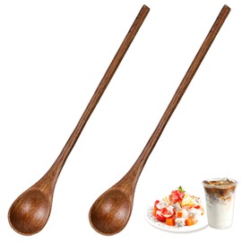 2 PCS Long Wooden Spoon Wooden Honey Spoon, 7.8 Inch Wood teaspoons for stirring, Mixing Spoons for Coffee with Long Handle for Kitchen Bar Restaurant