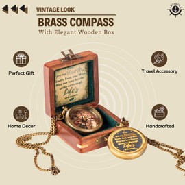 Antiqula Brass Love Compass with Wooden Box, Antique Love Compass to Travel with Engraved Love Quotes, for Him, Anniversary, Husband & Wedding