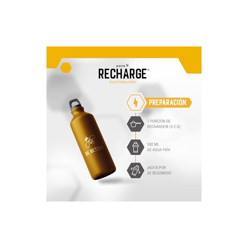 Be Better RECHARGE, Electrolitos En Polvo 60 Porciones, Sabor Naranja,