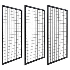 NectaCol 3 Packs Grid Wall Panels, Metal Black Wire Grid Panel, Gridwall Display Rack, Heavy Duty Gridwall Panels for Retail Display