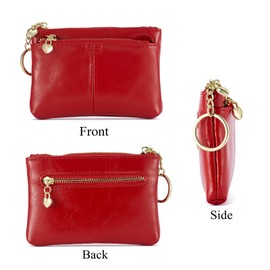 ZOOEASS Women PU Leather Zip Mini Coin Purse With Key Ring Triple Zipper Card Holder Wallet(Red)