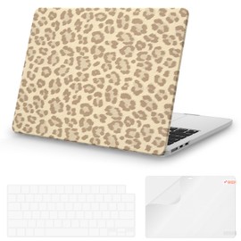 iCasso Compatible with MacBook Air 13 inch Case 2025 2024-2022 M4 A3240 M3 A3113 M2 A2681, Texture Leopard Leather Hard Shell Protective Case+Keyboard Cover for MacBook Air 13.6 inch, Beige