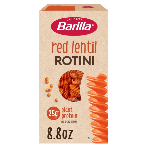 Barilla Red Lentil Rotini Pasta, 8.8 oz - Vegan, Gluten Free, Non GMO & Kosher - Made with Plant Based Protein