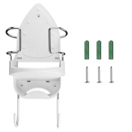 Wall Mount Iron Board Hanger and Ironing Board Storage Organizer Shelf With Removable Hooks for Household Bathroom Laundry Room (White)