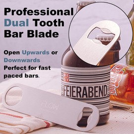 FLOW Barware Bar Blade, 18cm Steel Bottle Opener | Heavy Duty Crown Bottle Openers | Professional Dual Version Bar Blades Bottle Opener | Silver